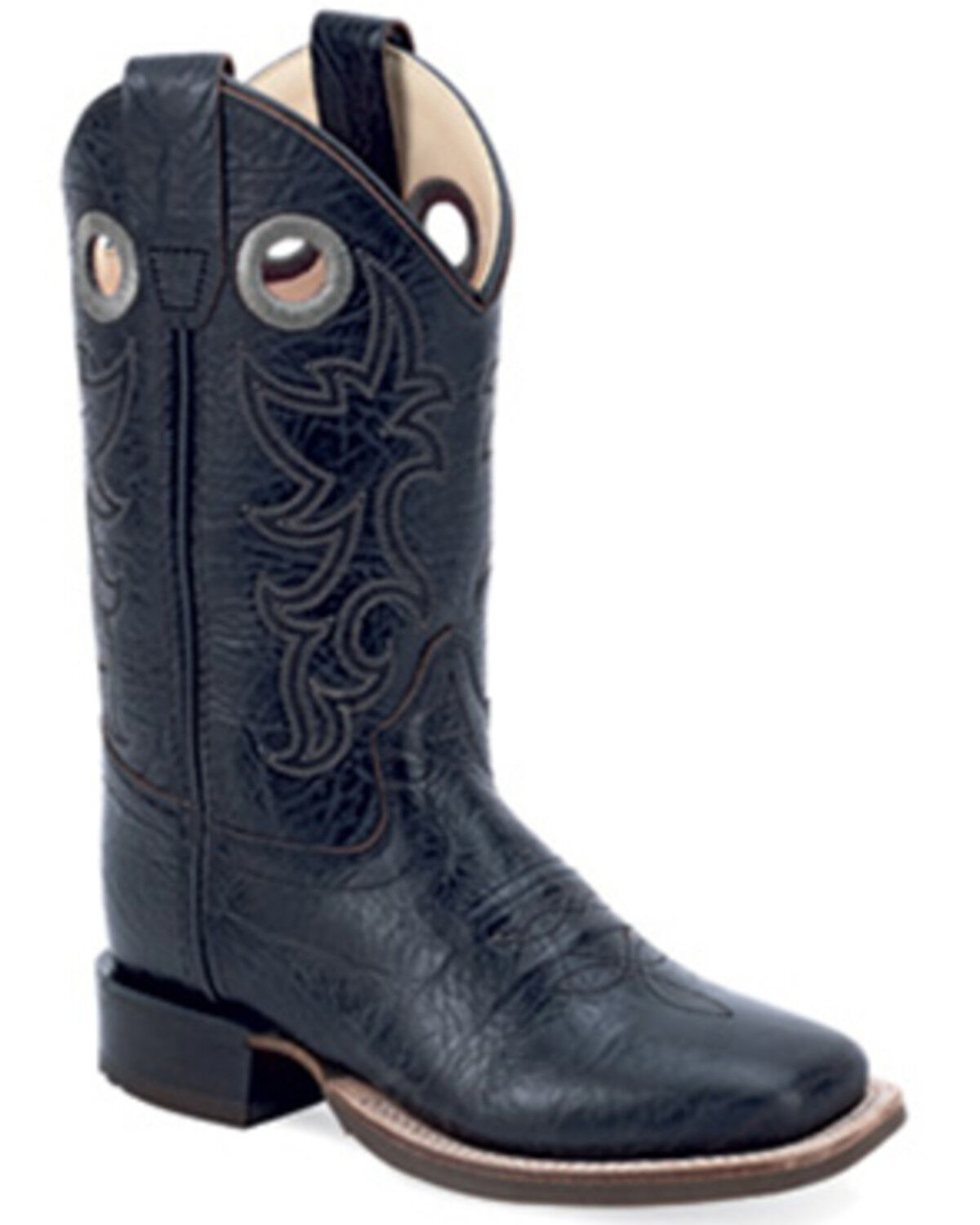 Old West Boys' Western Boots - Broad Square Toe, Black, hi-res