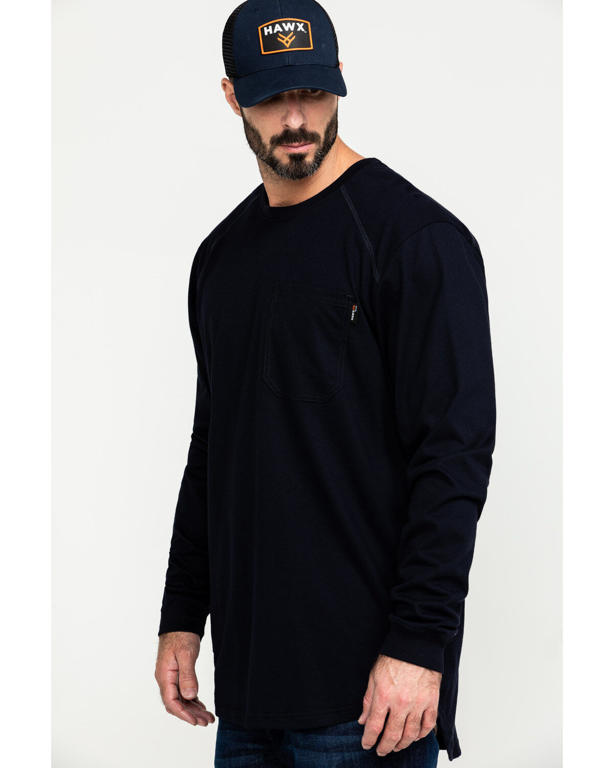 Image #3 - Hawx Men's FR Pocket Long Sleeve Work T-Shirt, Navy, hi-res
