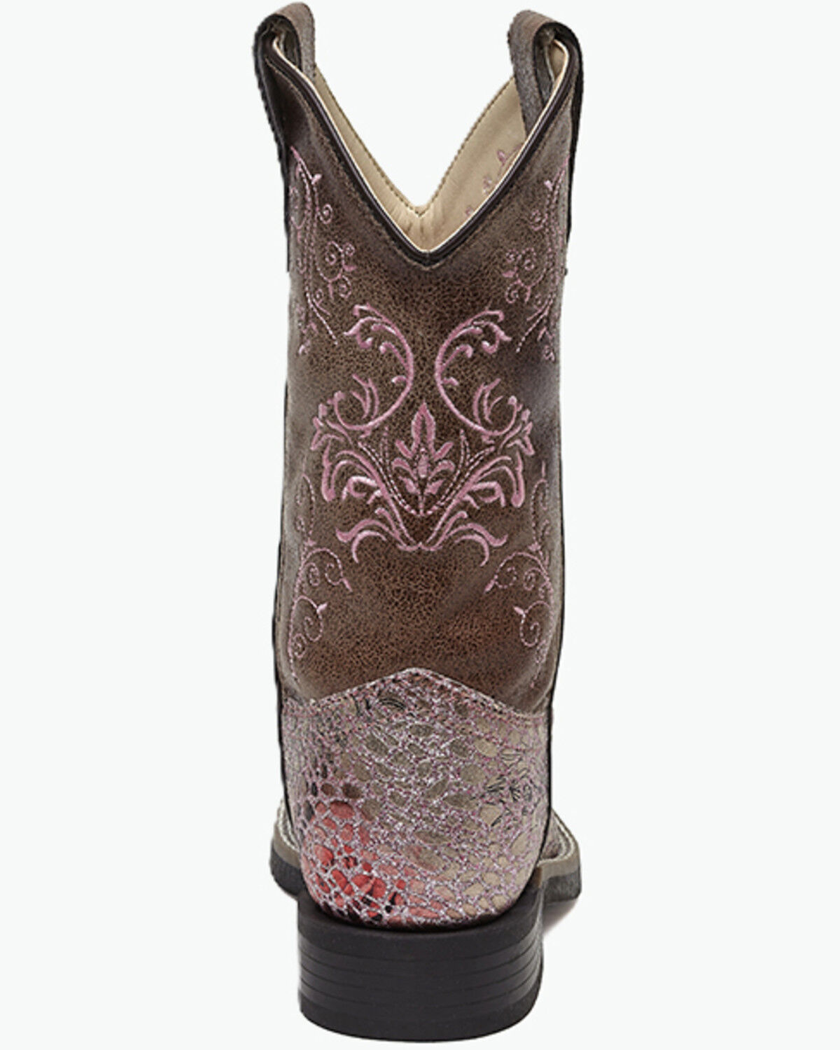 Image #5 - Old West Girls' Embroidered Metallic Western Boots - Broad Square Toe, Pink, hi-res