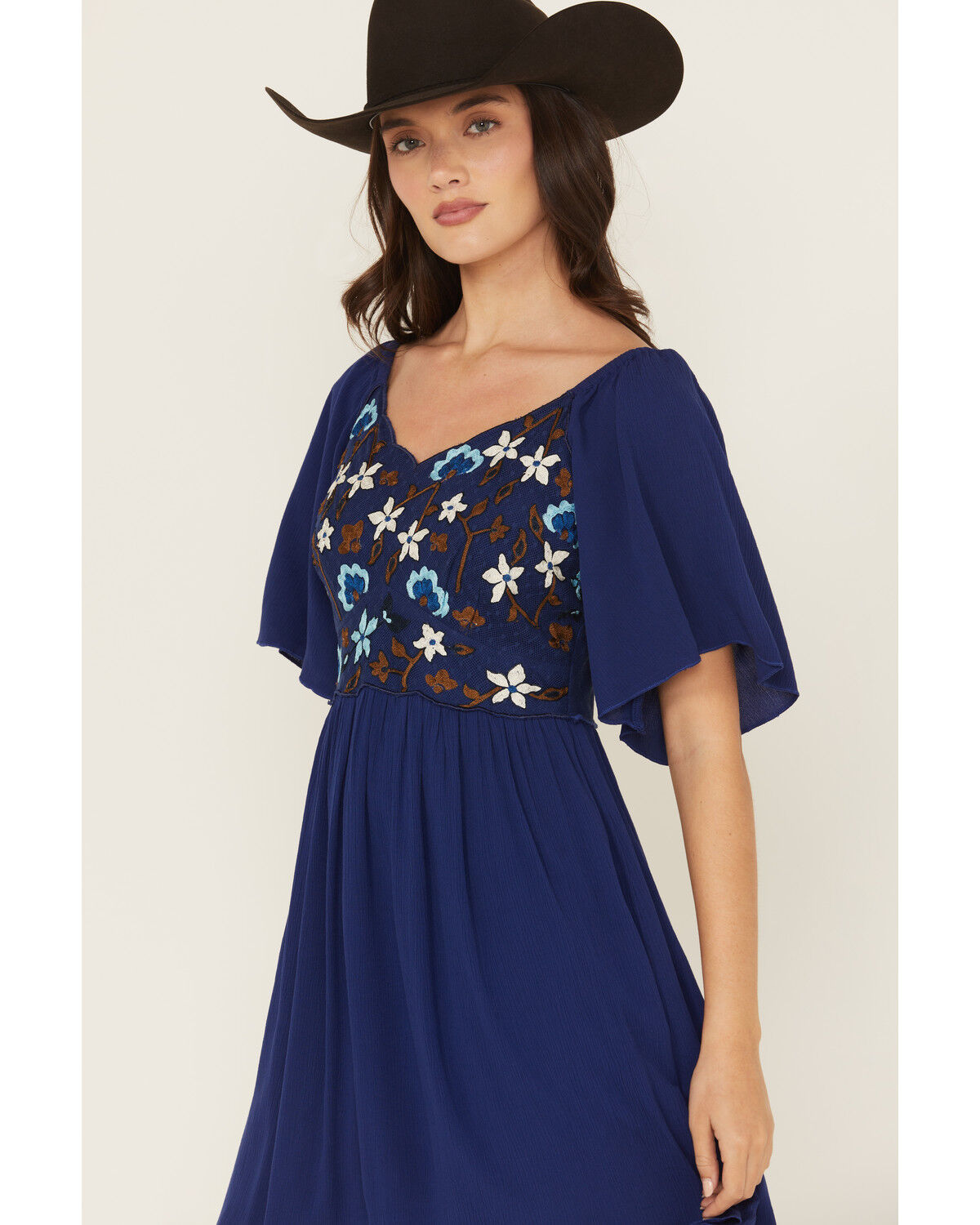 Image #3 - Shyanne Women's Embroidered Crinkle Flutter Sleeve Mini Dress, Blue, hi-res