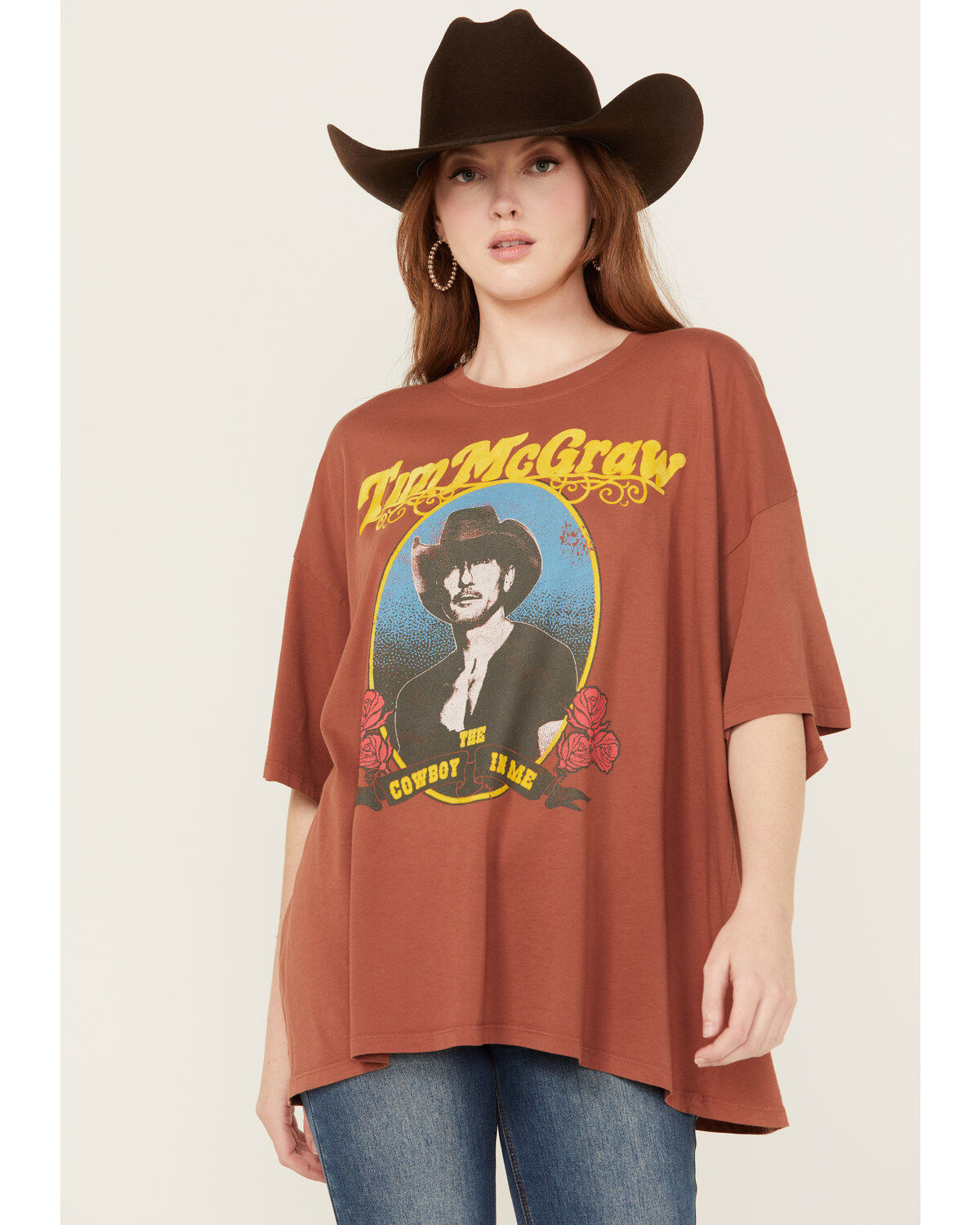 Image #1 - Daydreamer Tim McGraw Short Sleeve Oversized Tee, Brown, hi-res