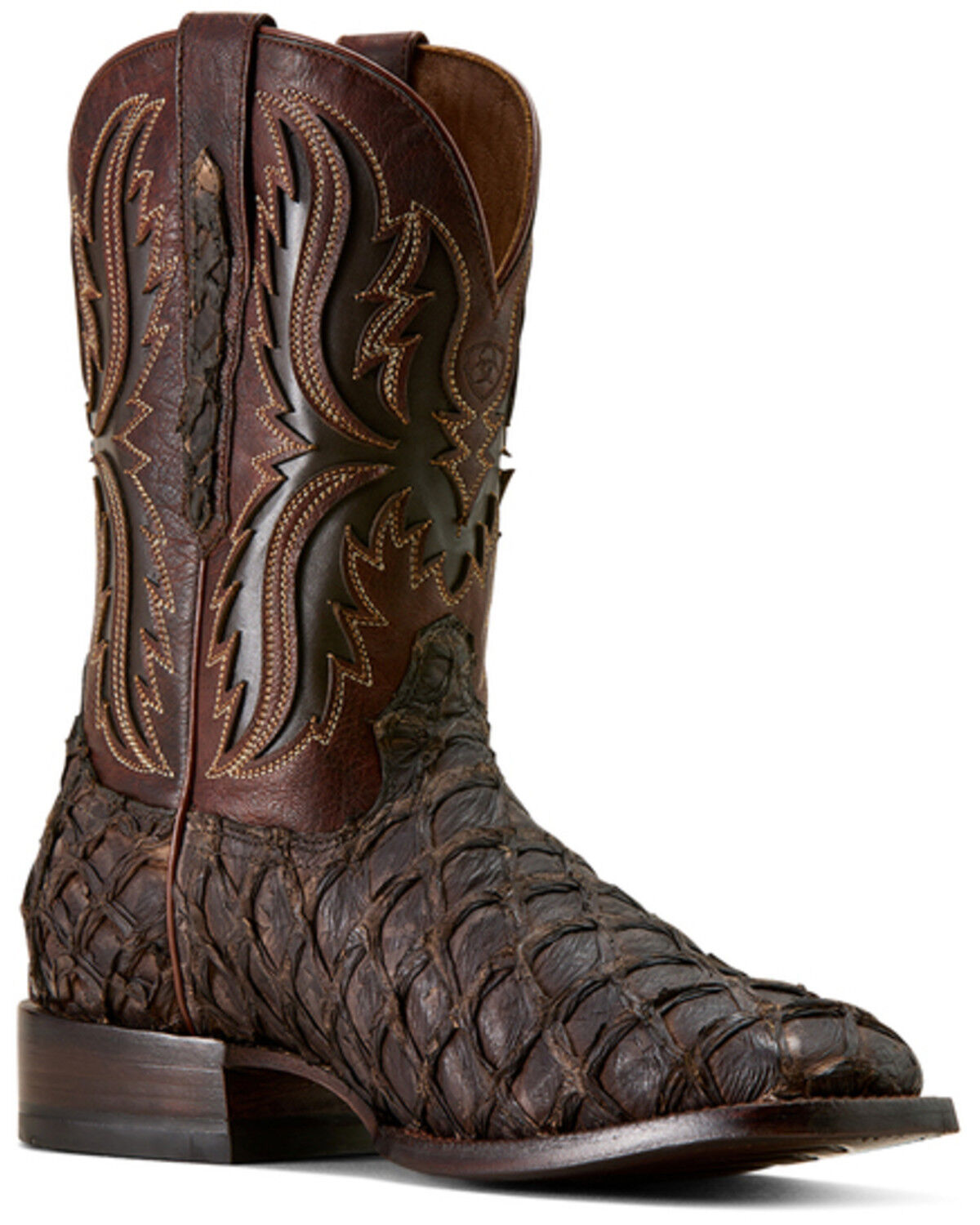 Image #1 - Ariat Men's Ashwood Exotic Pirarucu Western Boots - Broad Square Toe, Brown, hi-res