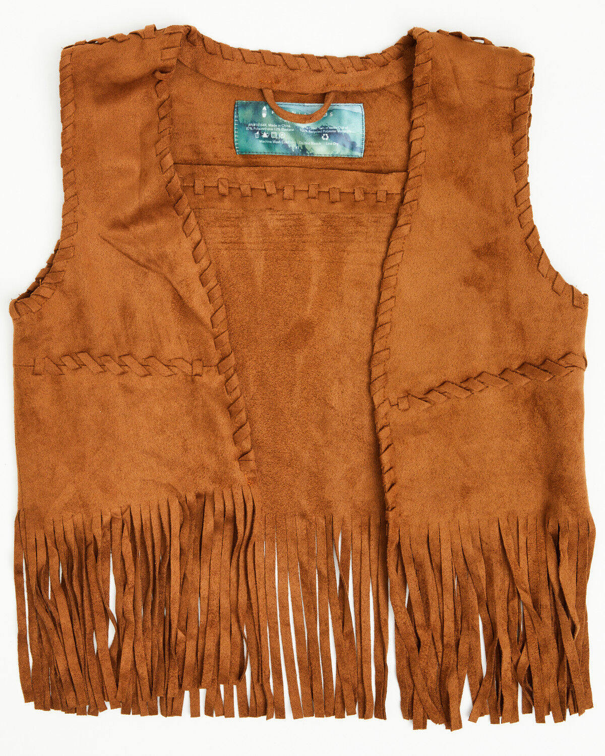 Fornia Girls' Whipstitch Fringe Faux Suede Vest, Camel, hi-res
