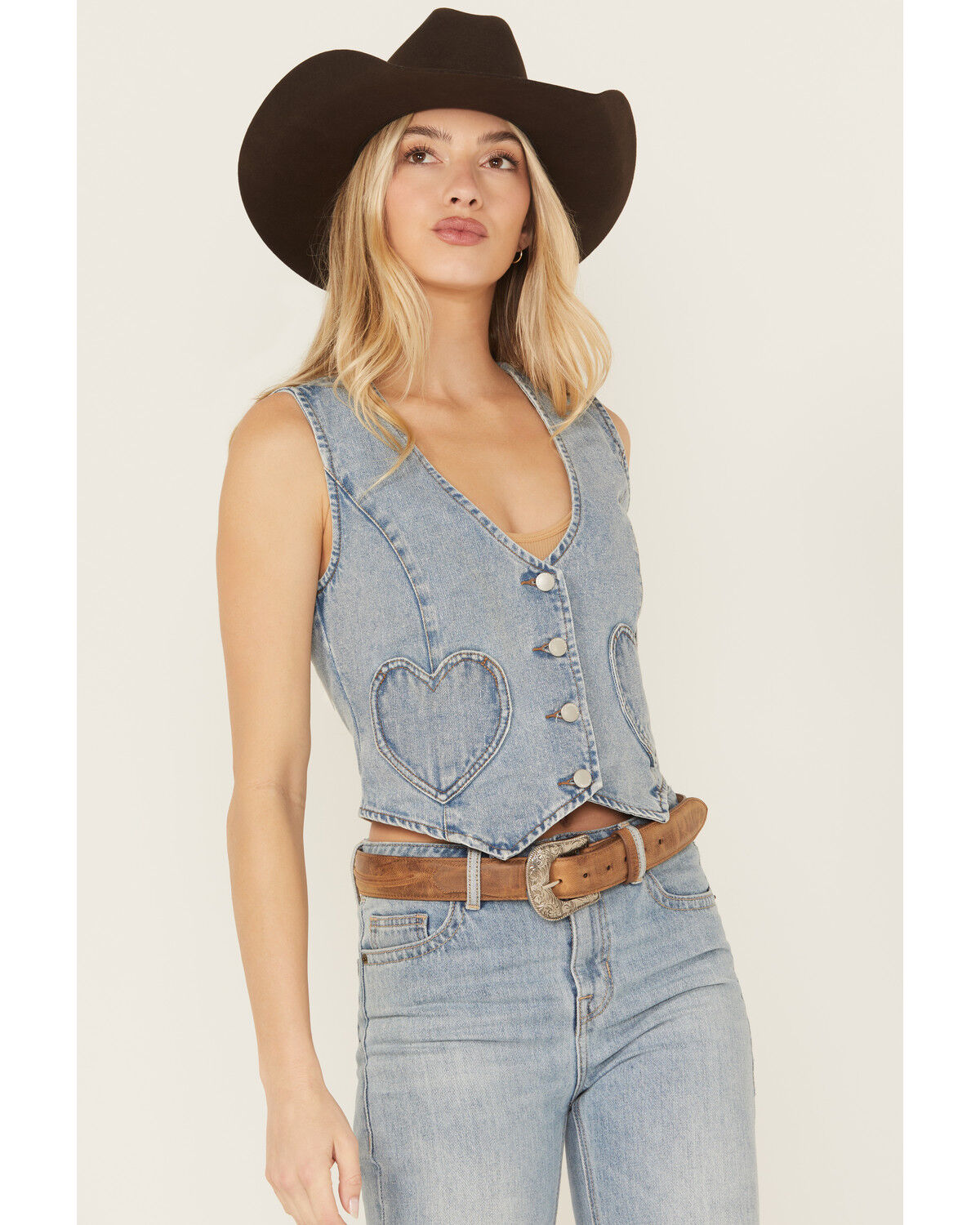 Image #1 - 26 International Women's Heart Pocket Denim Vest, Medium Wash, hi-res