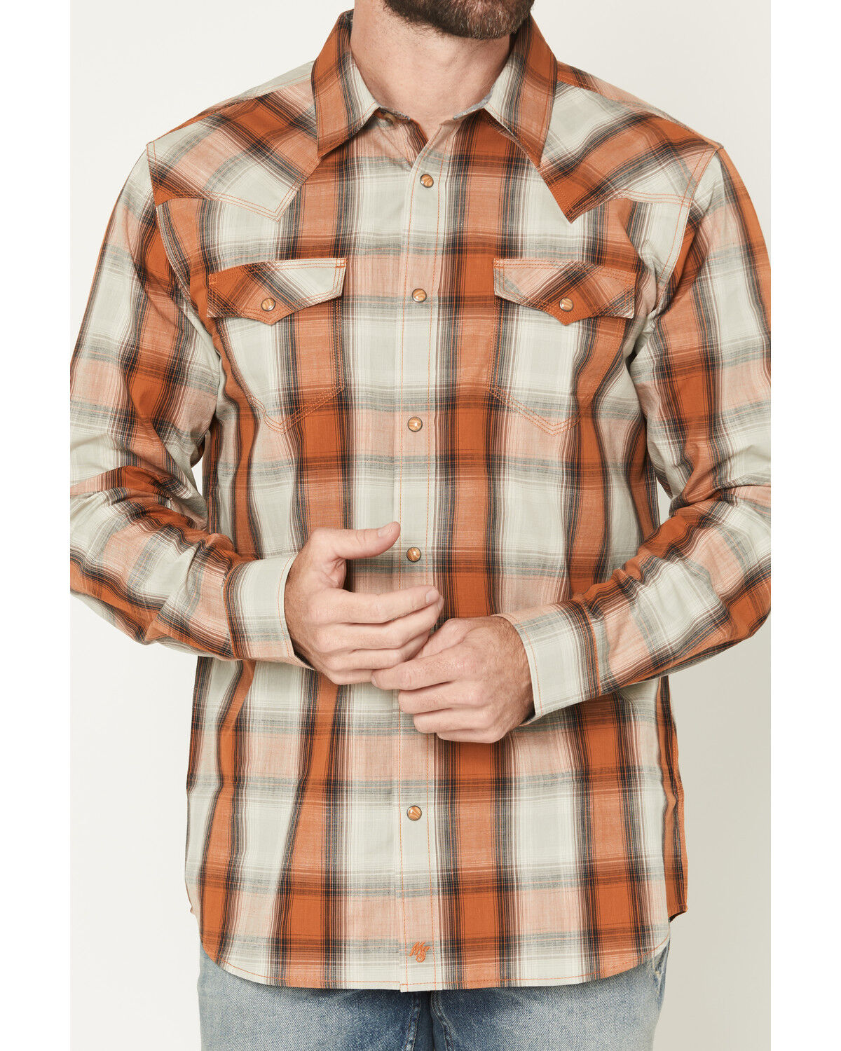 Image #3 - Moonshine Spirit&reg; Men's Rusty Nail Plaid Print Long Sleeve Snap Western Shirt, Rust Copper, hi-res