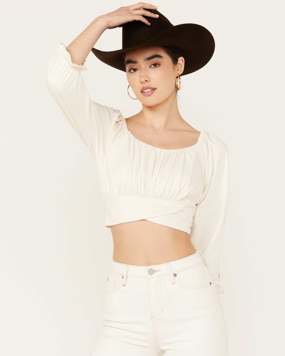 Image #1 - Beyond The Radar Women's Faux Suede Tie Back Top, Ivory, hi-res