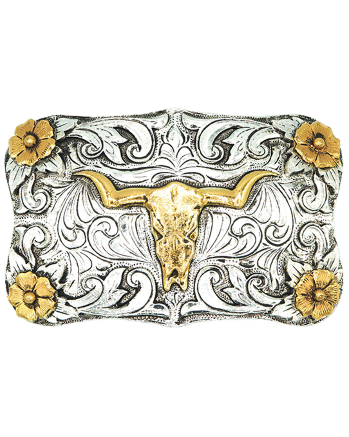 Image #1 - AndWest Steer Head & Classic Flowers Belt Buckle, No Color, hi-res
