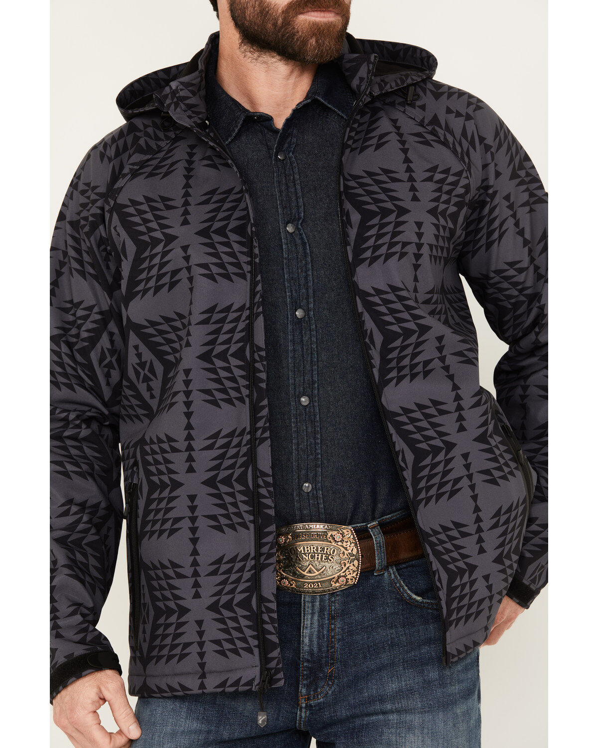 Image #3 - RANK 45&reg; Men's Southwestern Print Softshell Jacket, Charcoal, hi-res