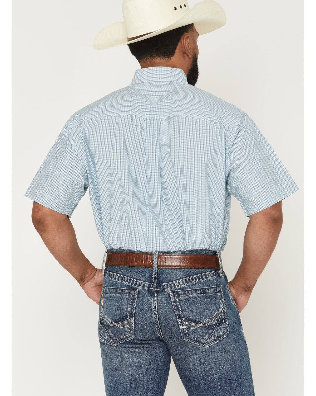 Image #4 - Cinch Men's Micro Plaid Print Short Sleeve Button-Down Western Shirt, White, hi-res