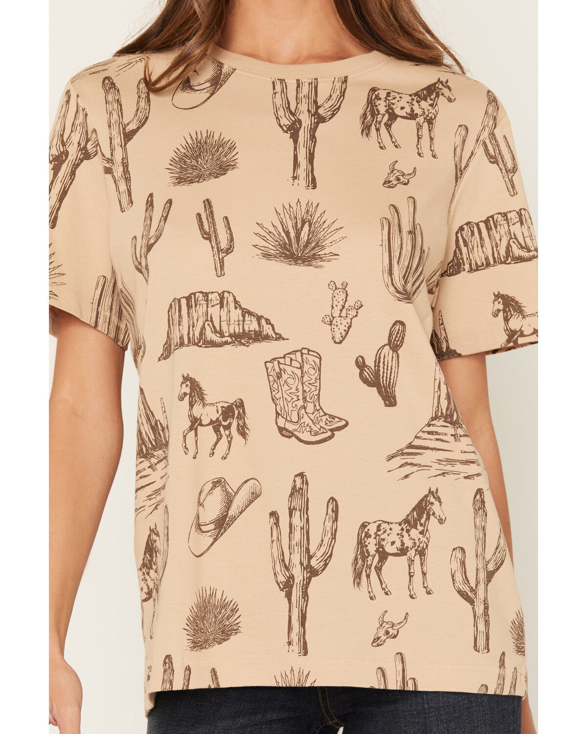 Image #3 - Shyanne Women's Highland Scattered Conversation Print Short Sleeve Boyfriend Graphic Tee, Khaki, hi-res