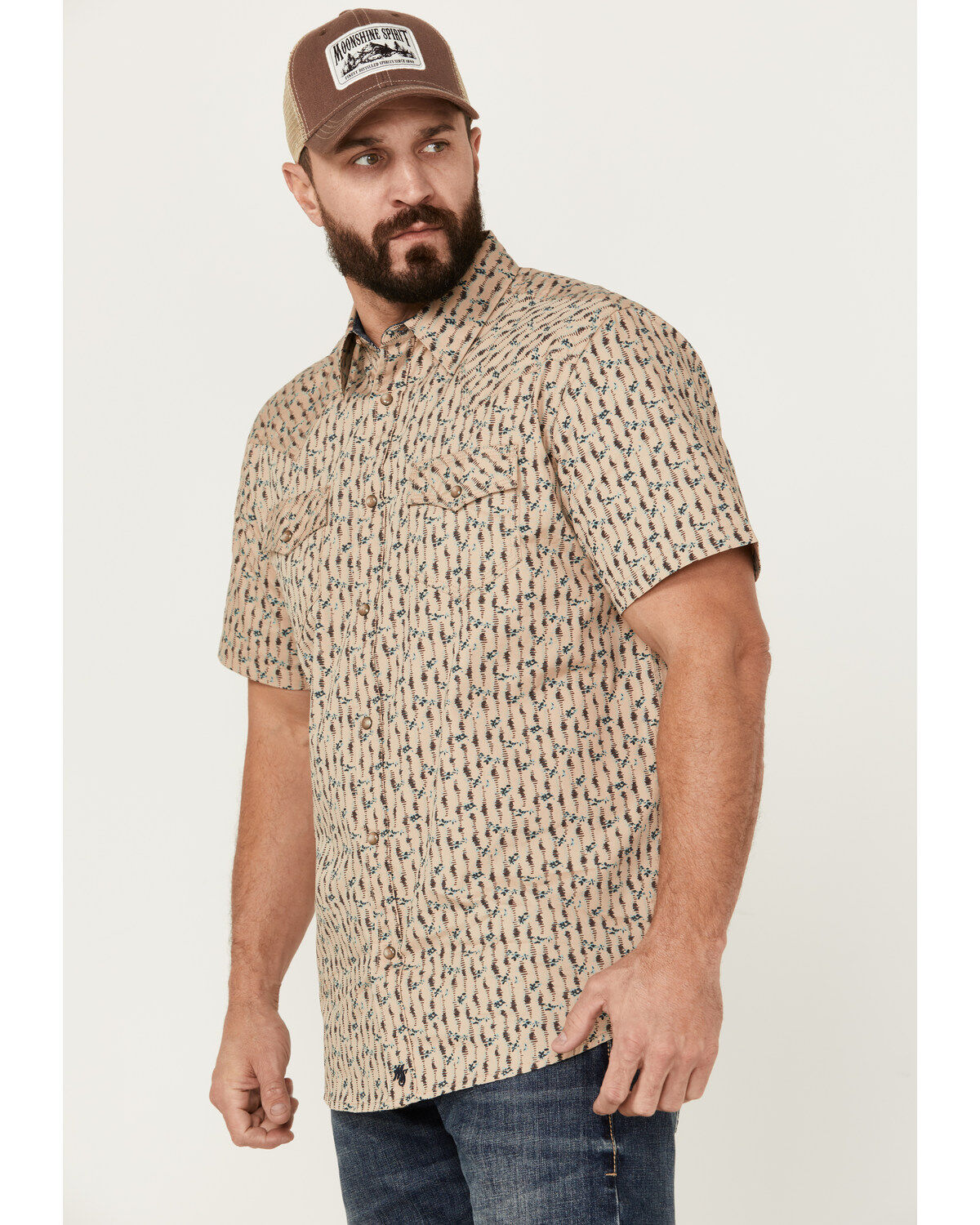 Image #2 - Moonshine Spirit&reg; Men's Vinyl Printed Short Sleeve Snap Western Shirt, Tan, hi-res