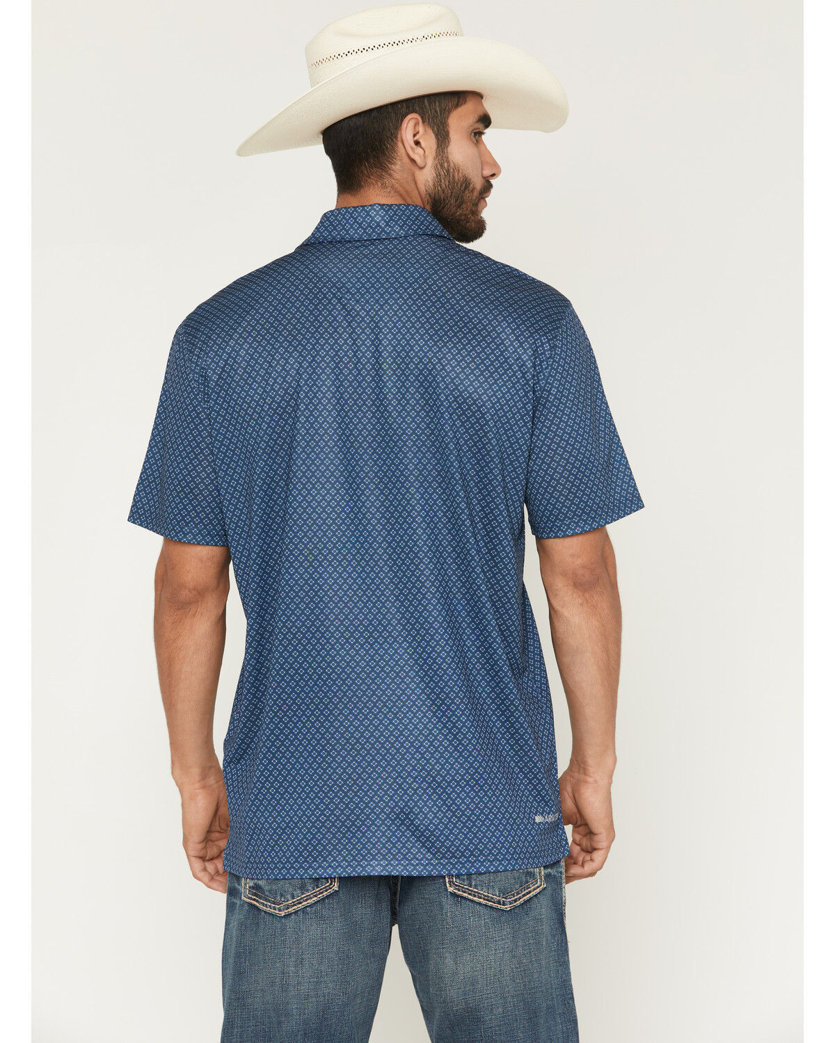 Image #4 - Ariat Men's AriatTEK Medallion Print Short Sleeve Polo, Dark Blue, hi-res