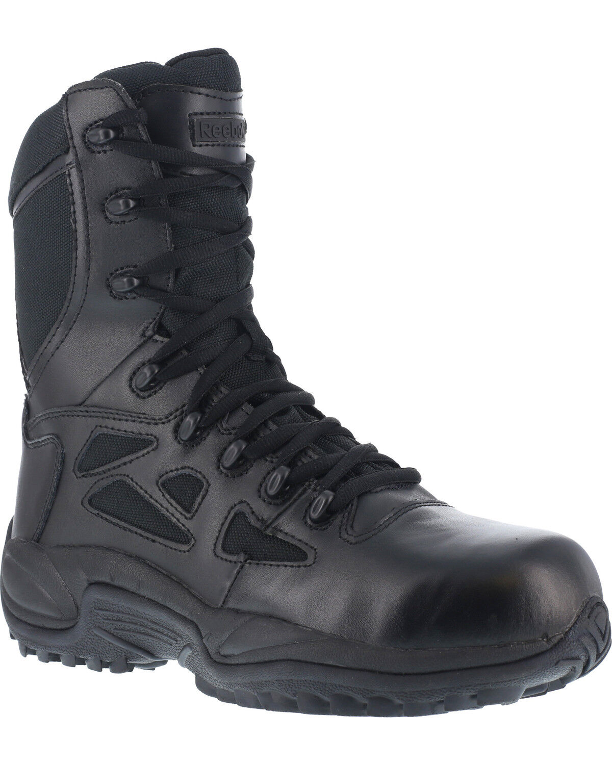 Reebok Women's Stealth 8" Lace-Up Black Side-Zip Work Boots - Composite Toe, Black, hi-res