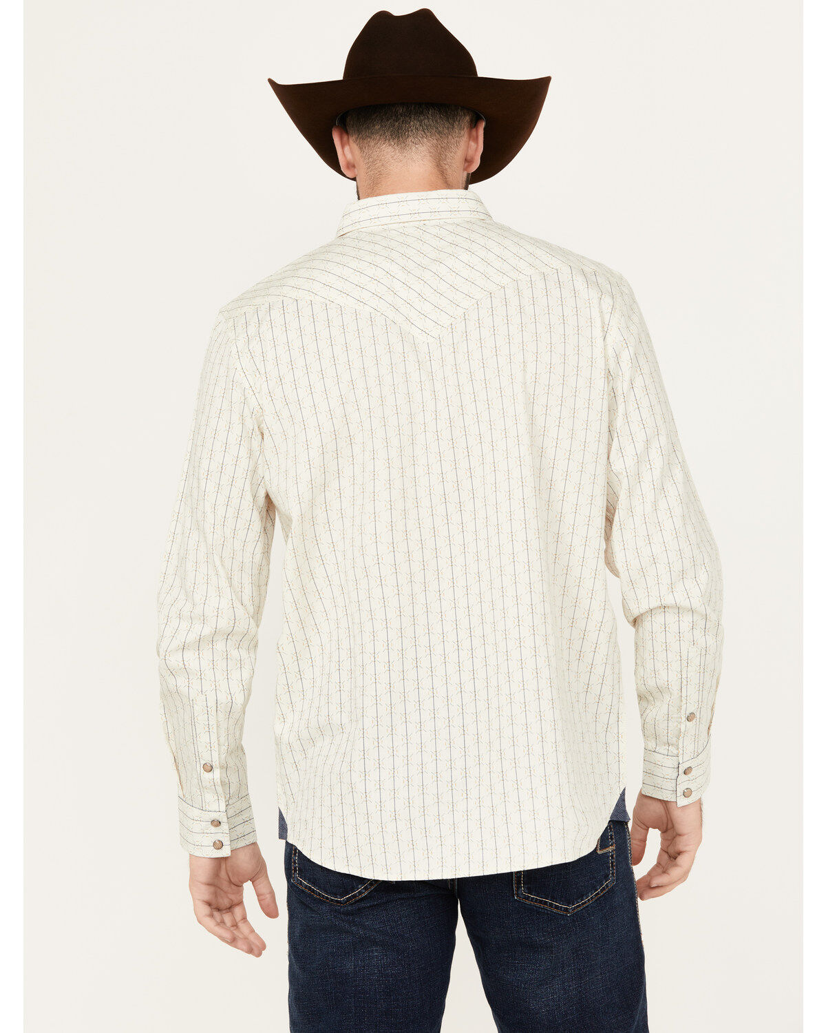 Image #4 - Moonshine Spirit&reg; Men's Uptown Geo Dobby Striped Print Long Sleeve Snap Western Shirt, Cream, hi-res
