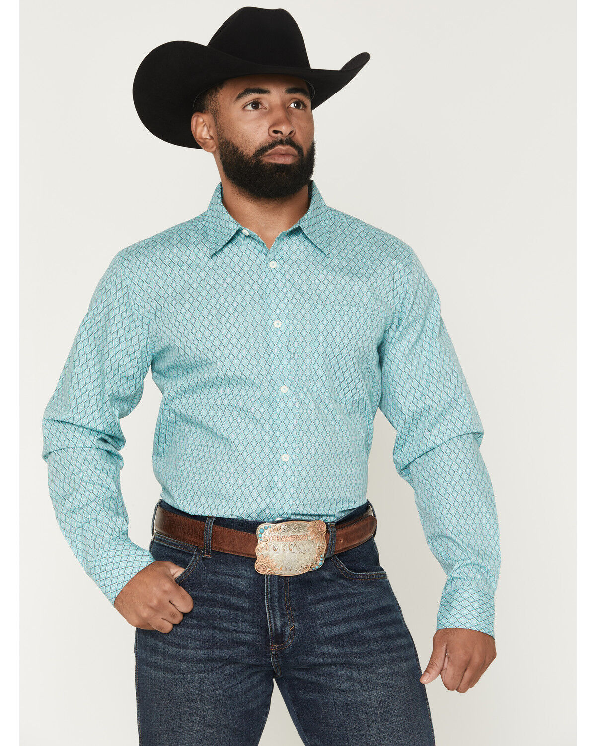 Image #1 - Gibson Trading Co Men's River Flow Medallion Print Long Sleeve Button-Down Western Shirt - Tall, Light Blue, hi-res