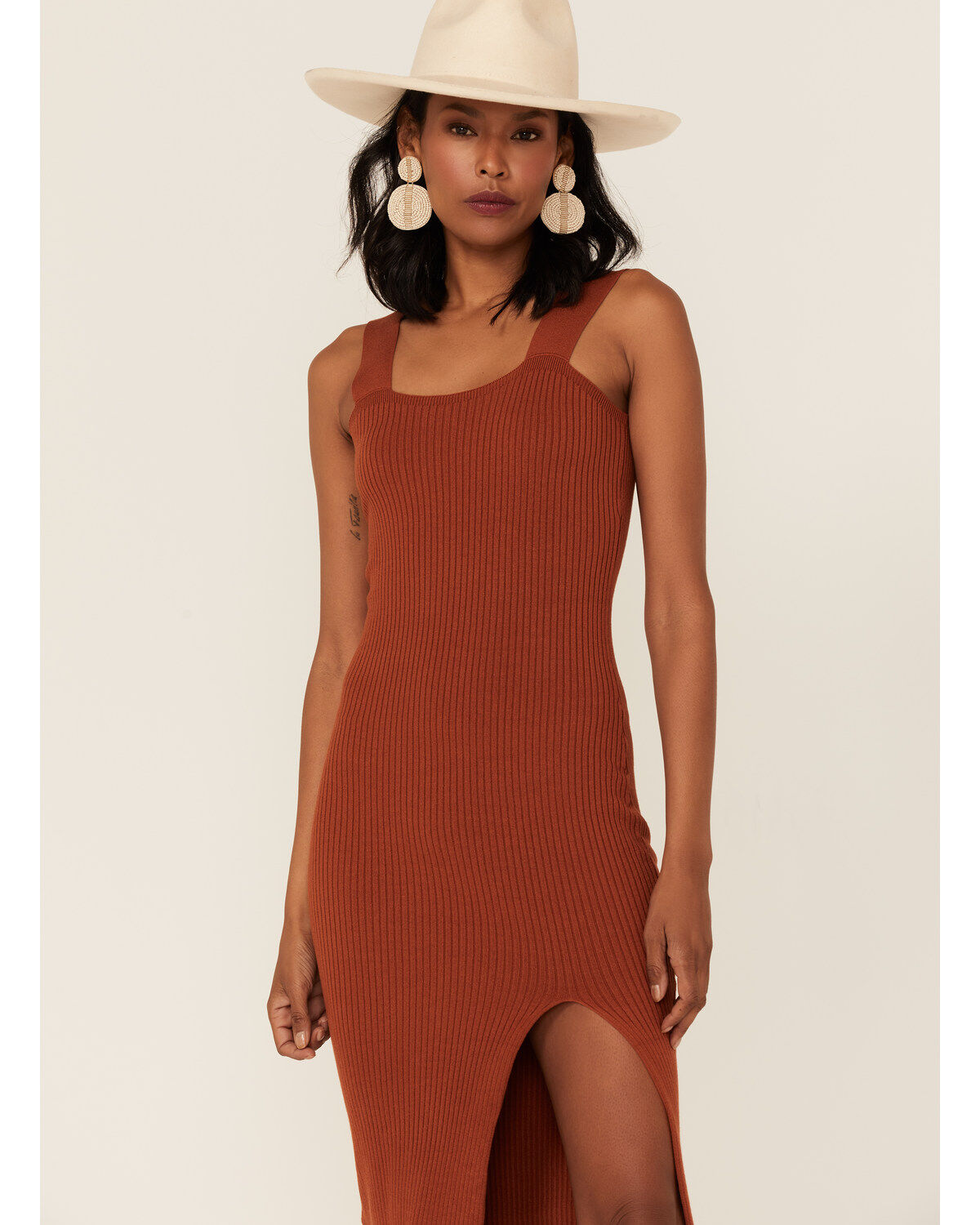 Image #5 - Shyanne Women's Ribbed Sweater Knit Midi Bodycon Dress, Rust Copper, hi-res