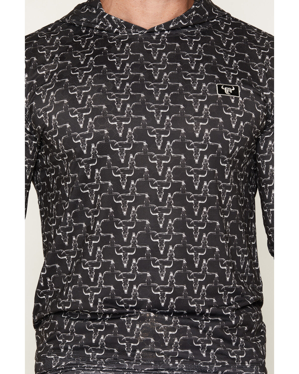 Image #3 - Cowboy Hardware Hombre Skull Print Long Sleeve Hooded Shirt, Black, hi-res