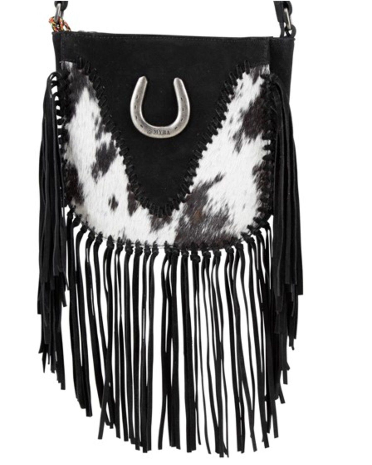 Image #3 - Myra Bag Women's Mustang's Luck Leather and Hair-On Shoulder Bag, Black/white, hi-res