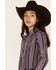 Image #2 - Cruel Girl Girls' Wallpaper Stripe Print Long Sleeve Western Pearl Snap Shirt, Purple, hi-res