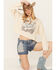 Image #1 - Cleo + Wolf Women's Athena Long Sleeve Cropped Mock Neck Graphic Tee , Oatmeal, hi-res