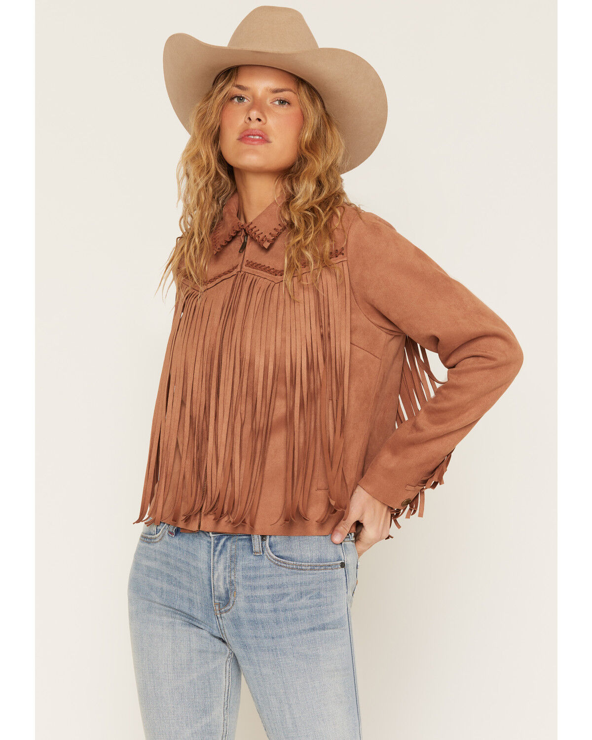 Idyllwind Women's Breckston Faux Suede Fringe Jacket, Bark, hi-res