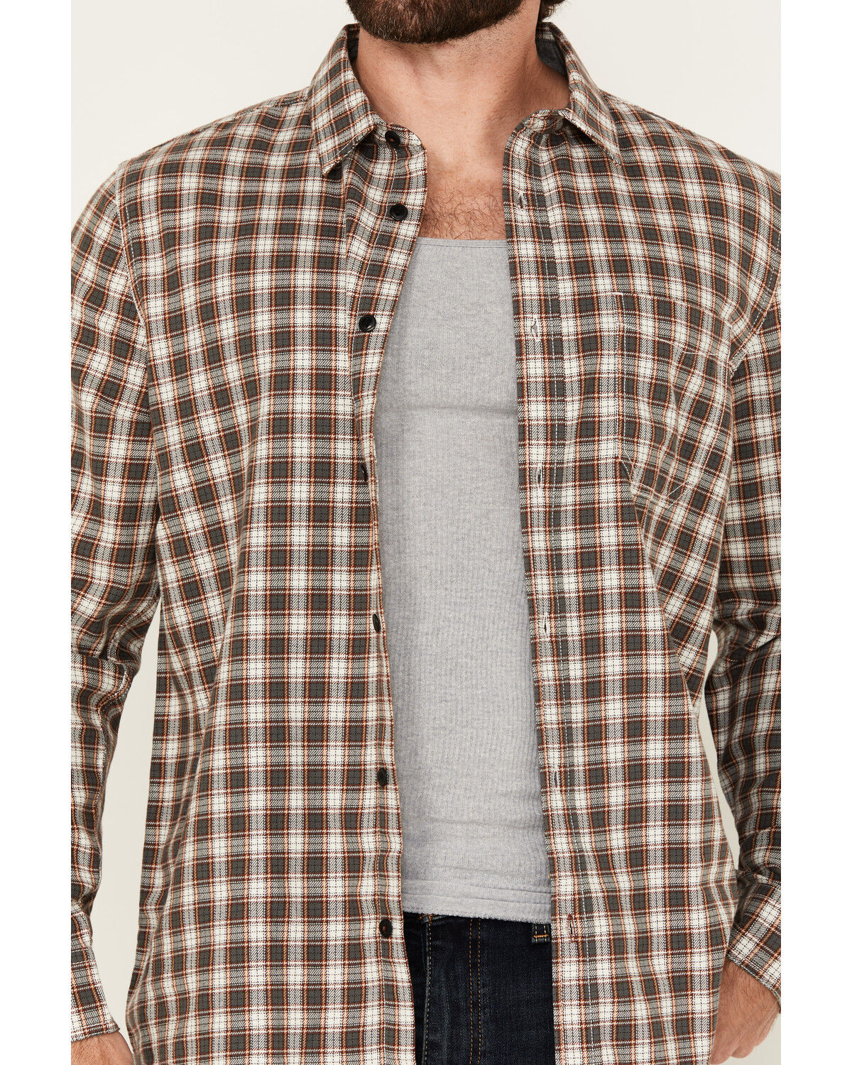 Image #3 - Brothers and Sons Men's Keystone Plaid Print Long Sleeve Button-Down Stretch Western Shirt, Natural, hi-res