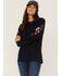 Image #1 - Ariat Women's FR USA Stretch Logo Long Sleeve Work Pocket T-Shirt, Navy, hi-res