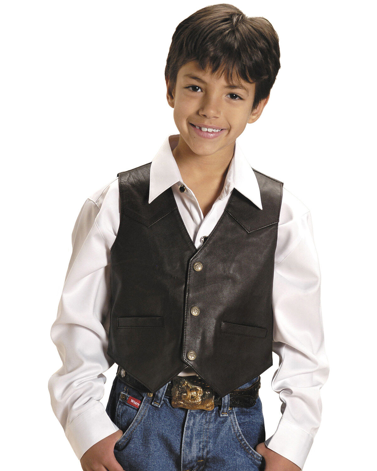 Roper Boys' Lambskin Leather Vest, Brown, hi-res