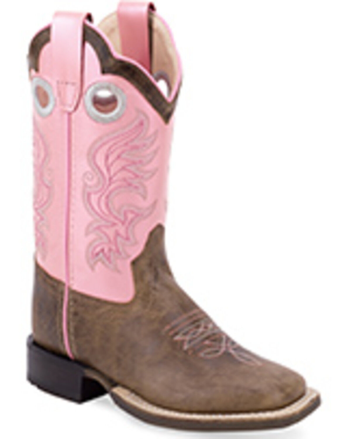 Old Western Girls' Western Boots - Broad Square Toe, Pink, hi-res