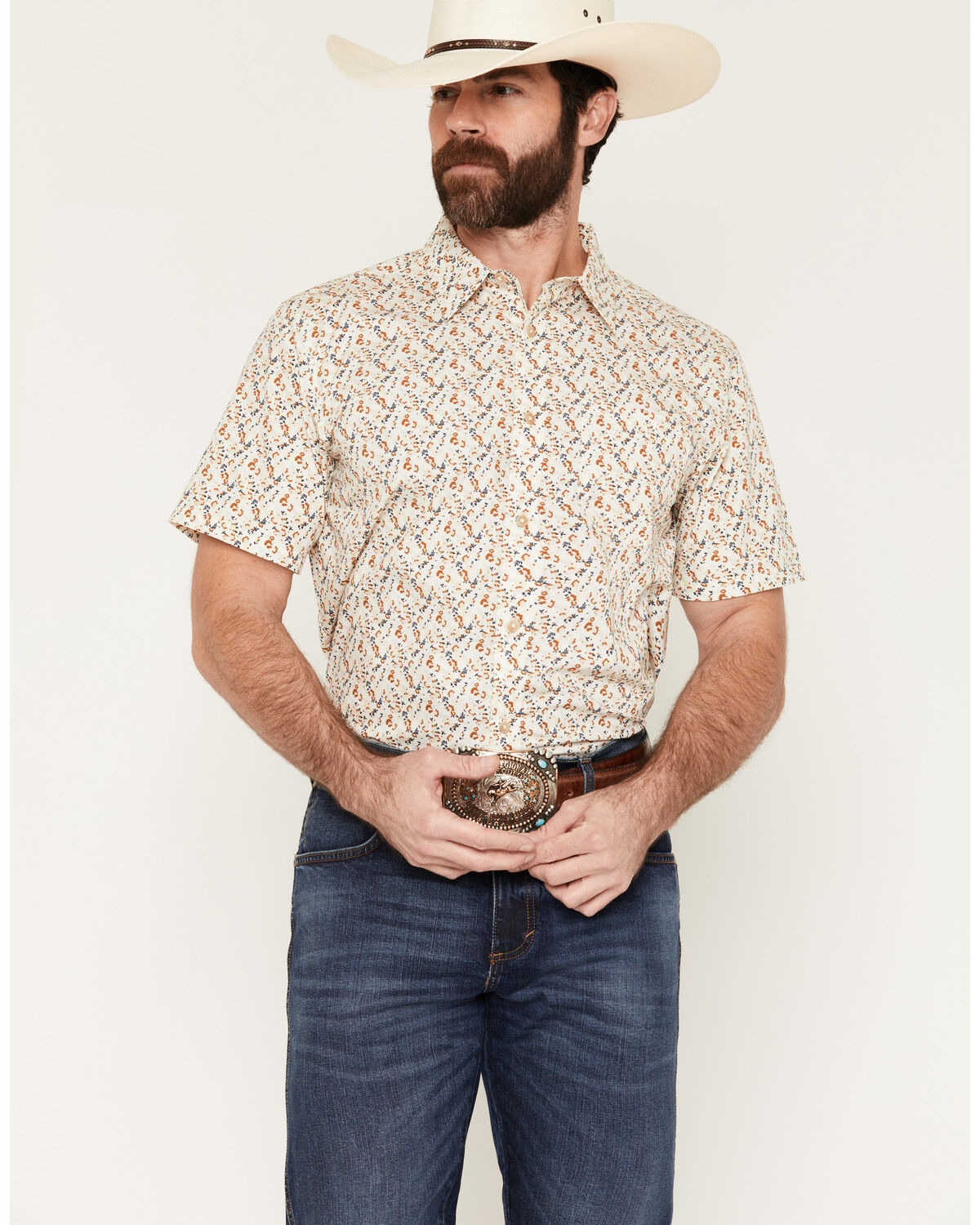 Image #1 - Gibson Trading Co Men's Lonesome Petals Floral Print Short Sleeve Button-Down Western Shirt, White, hi-res