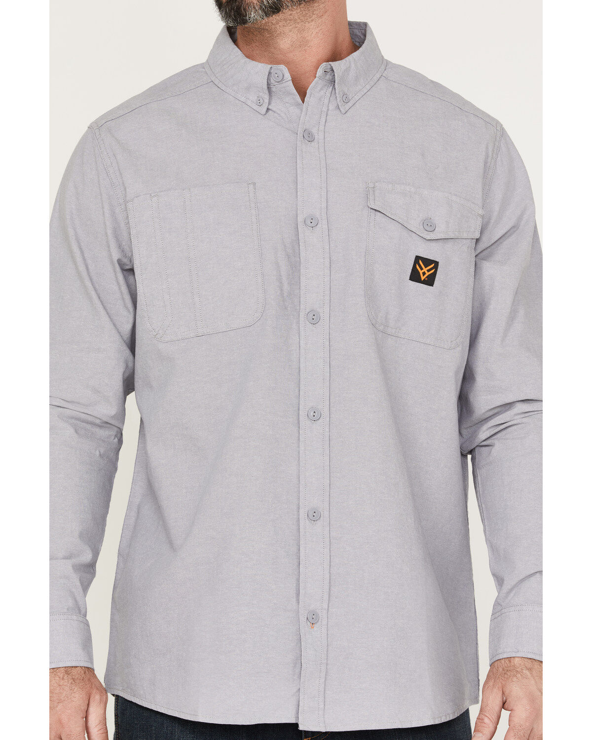 Image #3 - Hawx Men's Chambray Sun Protection Solid Long Sleeve Button-Down Western Shirt - Tall, Grey, hi-res