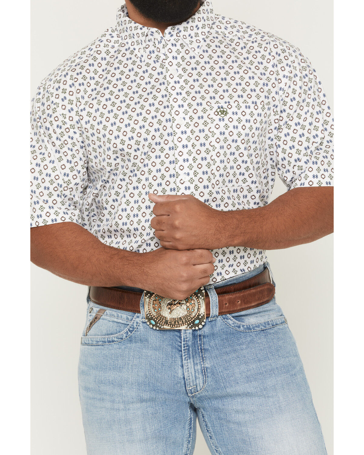 Image #3 - Ariat Men's Seton Geo Print Short Sleeve Button-Down Western Shirt, White, hi-res