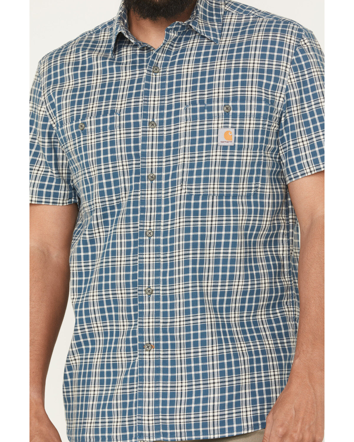 Image #3 - Carhartt Men's Rugged Flex&reg; Relaxed Fit Lightweight Plaid Print Short Sleeve Button-Down Work Shirt, Blue, hi-res