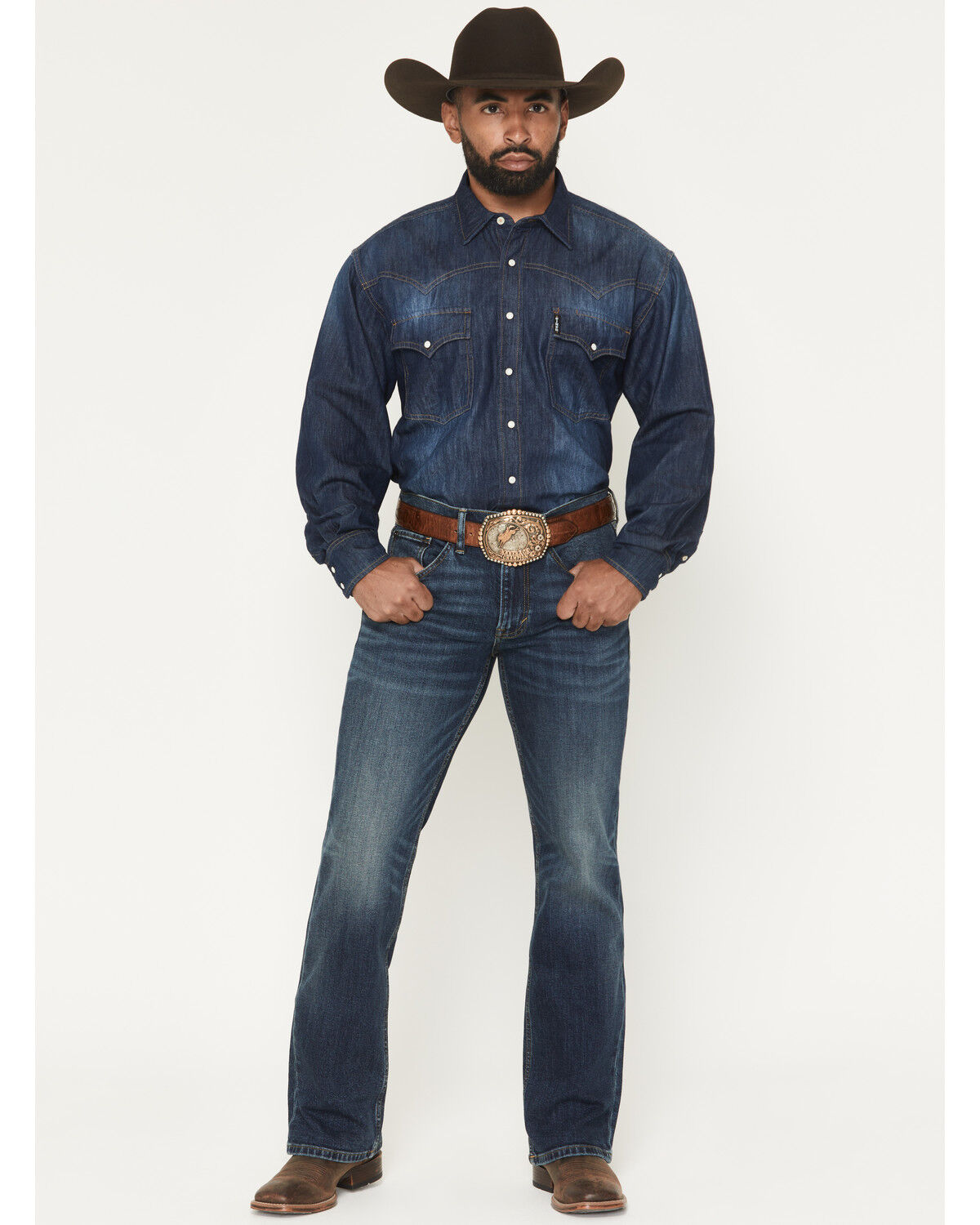 RANK 45&reg; Men's Roughstock Rockford Wash Brock Relaxed Bootcut Performance Stretch Denim Jeans, Dark Wash, hi-res