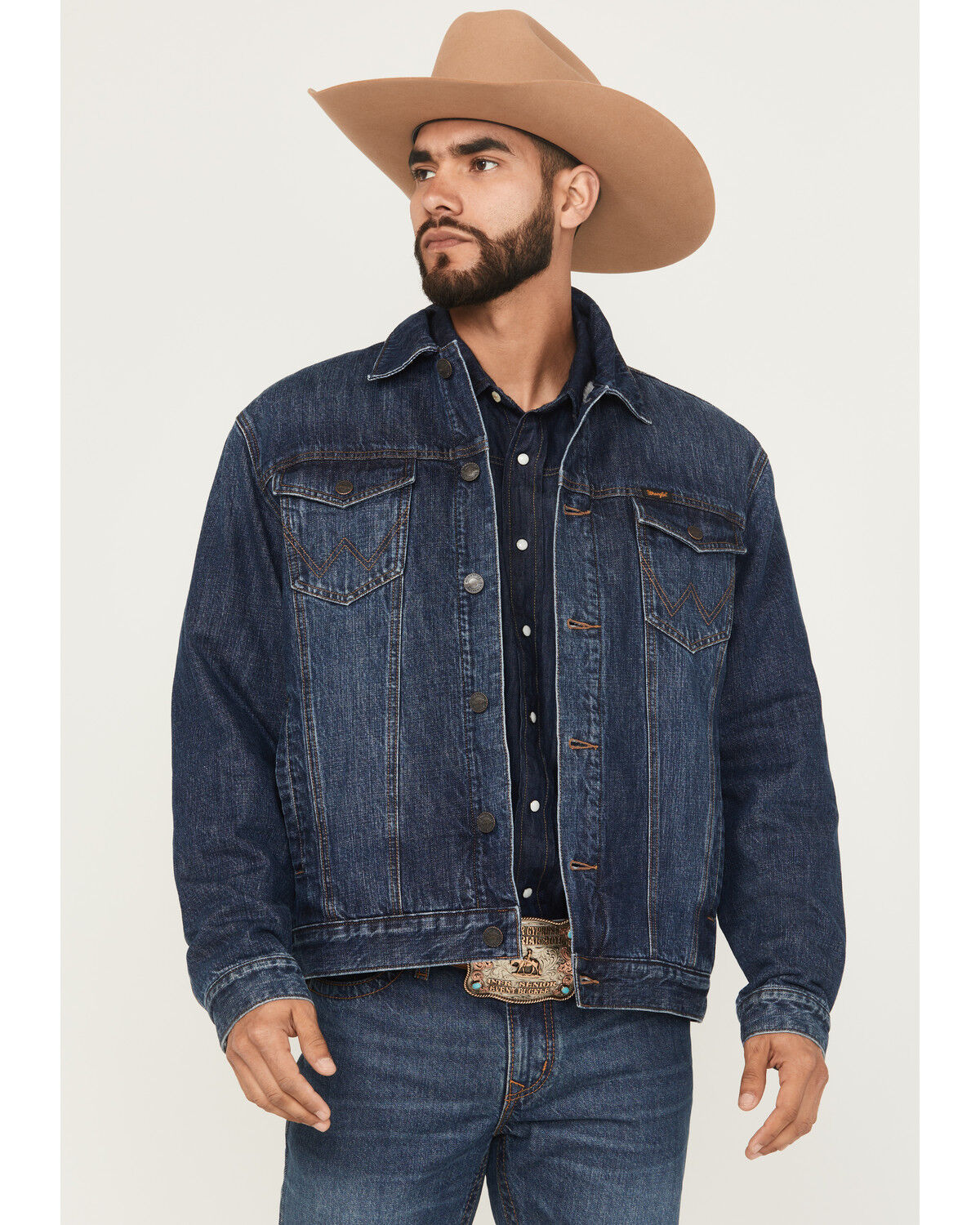 Wrangler Retro Men's Dark Wash Denim Sherpa Lined Jacket, Dark Wash, hi-res