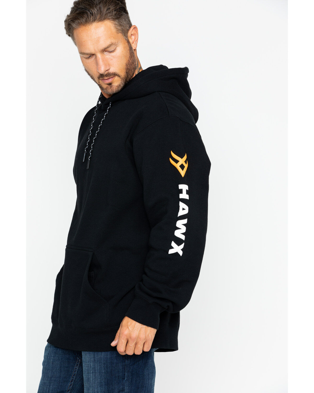 Image #4 - Hawx Men's Logo Sleeve Hooded Work Sweatshirt, Black, hi-res