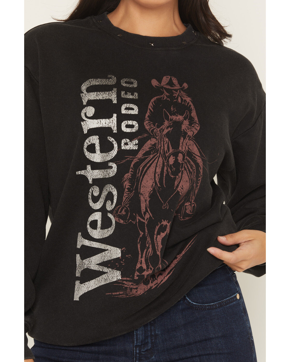 Image #3 - Youth in Revolt Women's Western Rodeo Crew Neck Sweatshirt, Black, hi-res