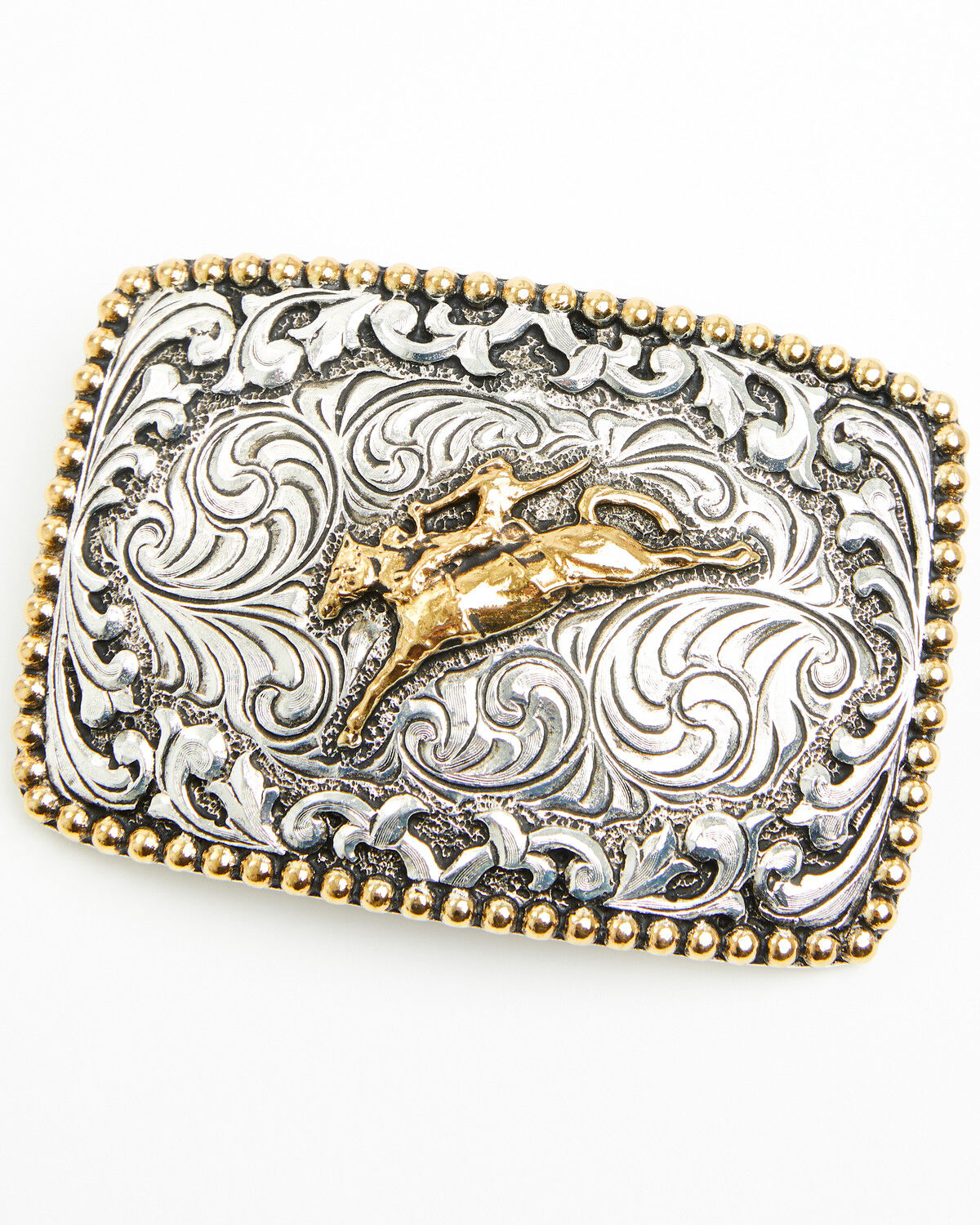 Cody James Bronc Rider Beaded Border Belt Buckle, Silver, hi-res