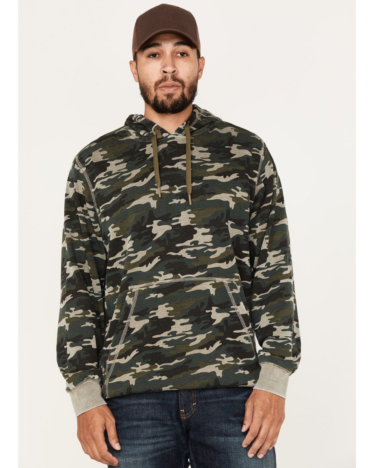 Image #1 - Moonshine Spirit&reg; Men's Now You See Me Burnout Camo Hooded Sweatshirt, Olive, hi-res