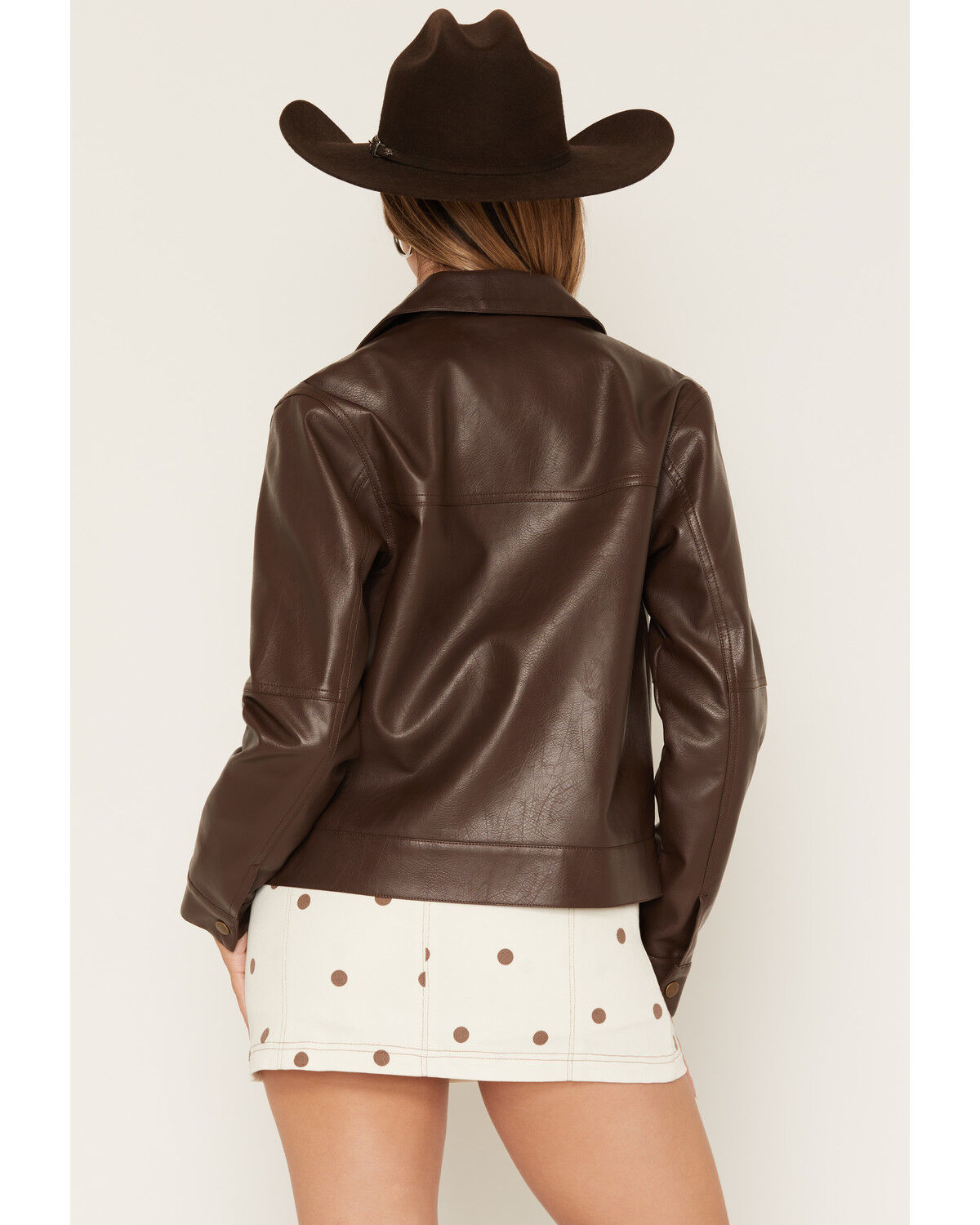 Image #4 - Stoosh Women's Faux Leather Zip Front Jacket, Brown, hi-res