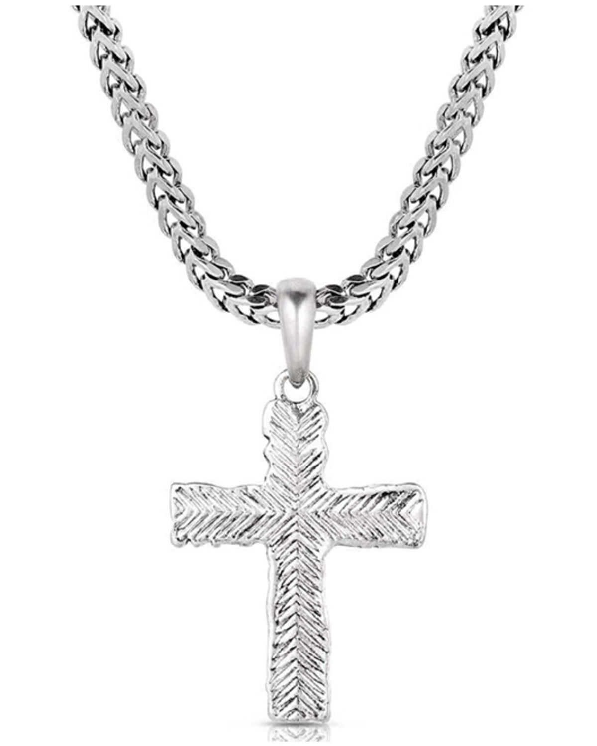 Image #2 - Montana Silversmiths Men's Roughstock Cross Necklace, Silver, hi-res