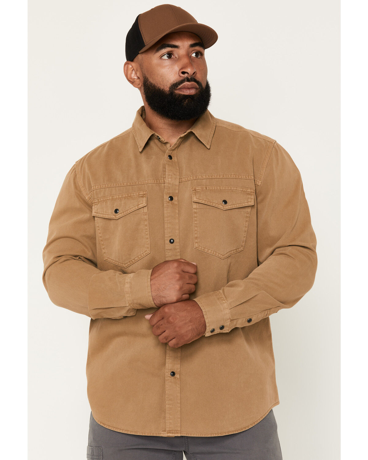 Image #1 - Hawx Men's Burr Solid Long Sleeve Snap Woven Work Shirt, Khaki, hi-res