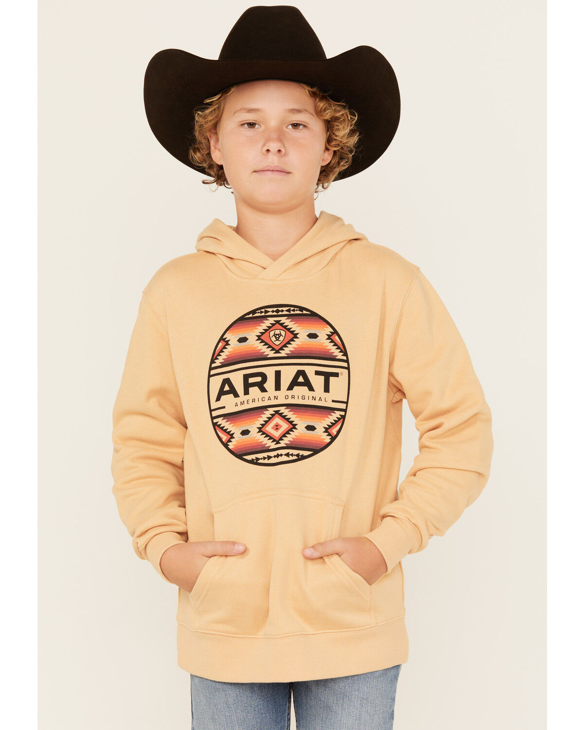 Ariat Boys' Boot Barn Exclusive Canyon Graphic Hooded Sweatshirt, Sand, hi-res