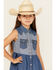 Image #2 - Wrangler Girls' Two-Tone Denim Sleeveless Snap Dress, Blue, hi-res