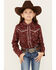 Image #1 - Shyanne Girls' Dakota Floral Print Long Sleeve Pearl Snap Western Shirt , Mahogany, hi-res