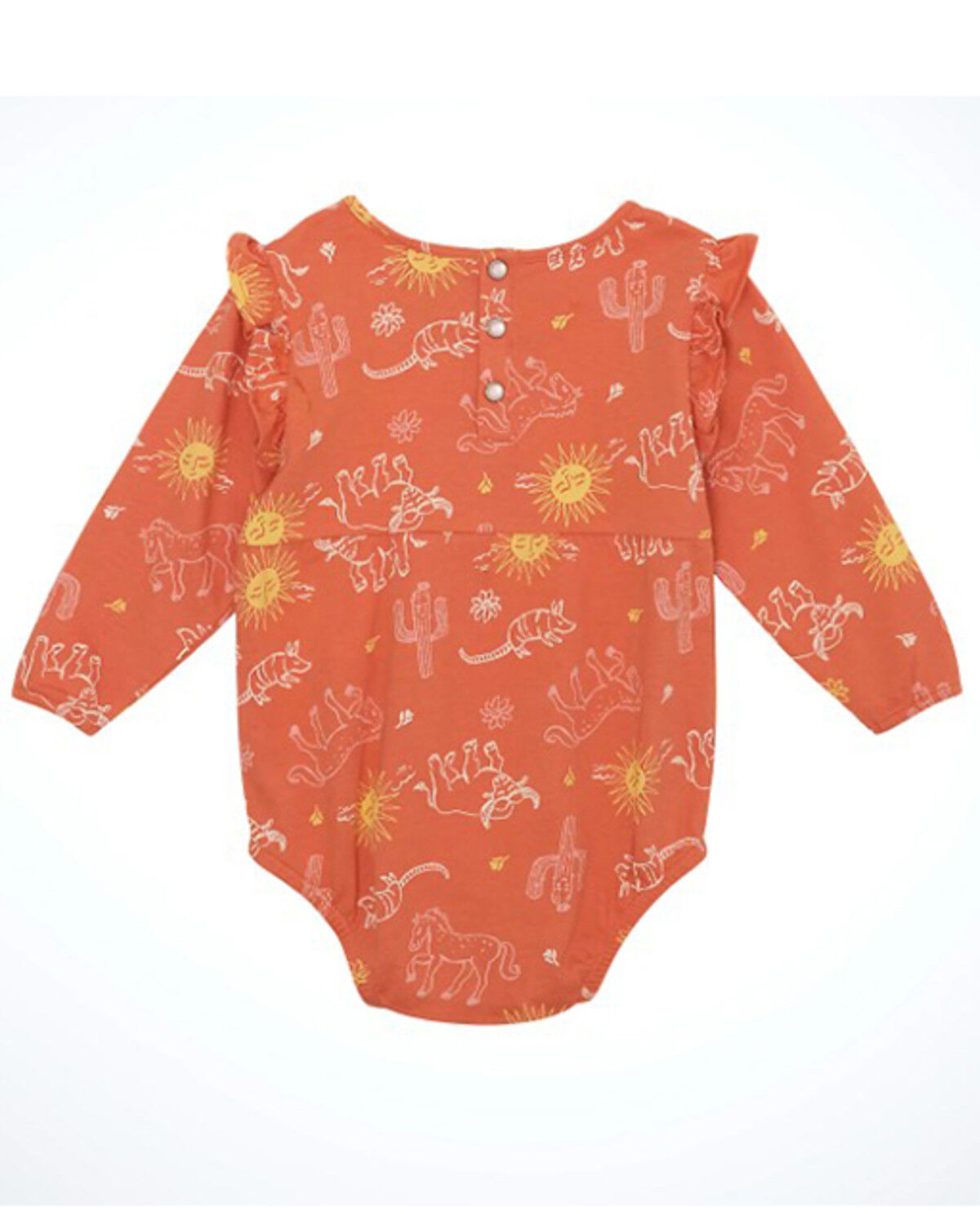Image #2 - Wrangler Infant Girls' Cactus Print Long Sleeve Snap Onesie, Coral, hi-res