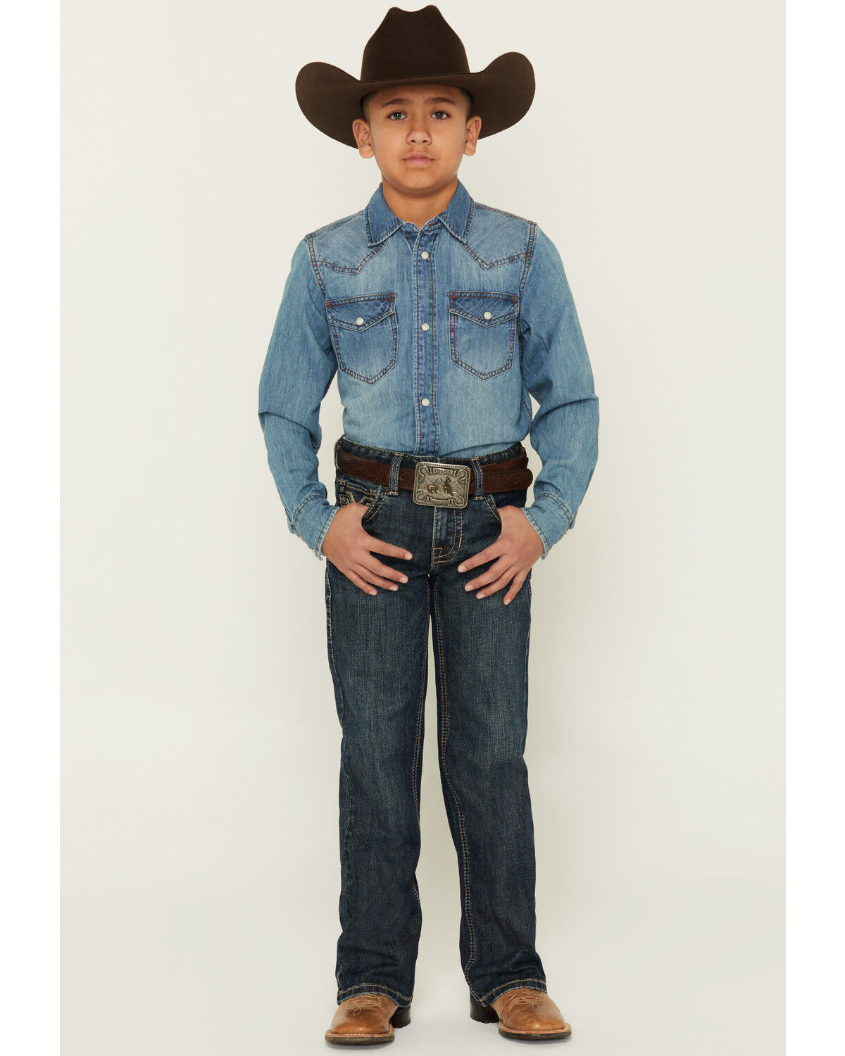 Image #3 - Rock & Roll Denim Boys' Dark Wash Bootcut Stretch Denim Jeans, Dark Wash, hi-res