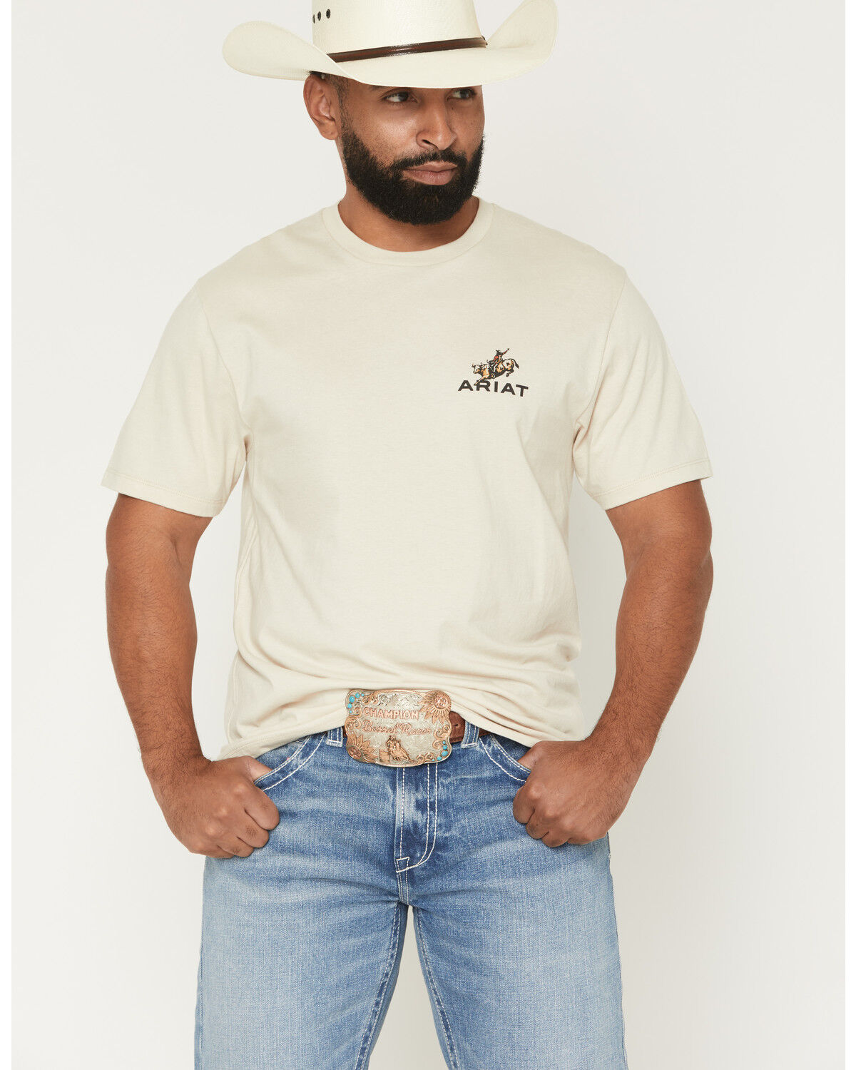 Image #2 - Ariat Men's Ride 'Em Cowboy Short Sleeve Graphic T-Shirt, Natural, hi-res