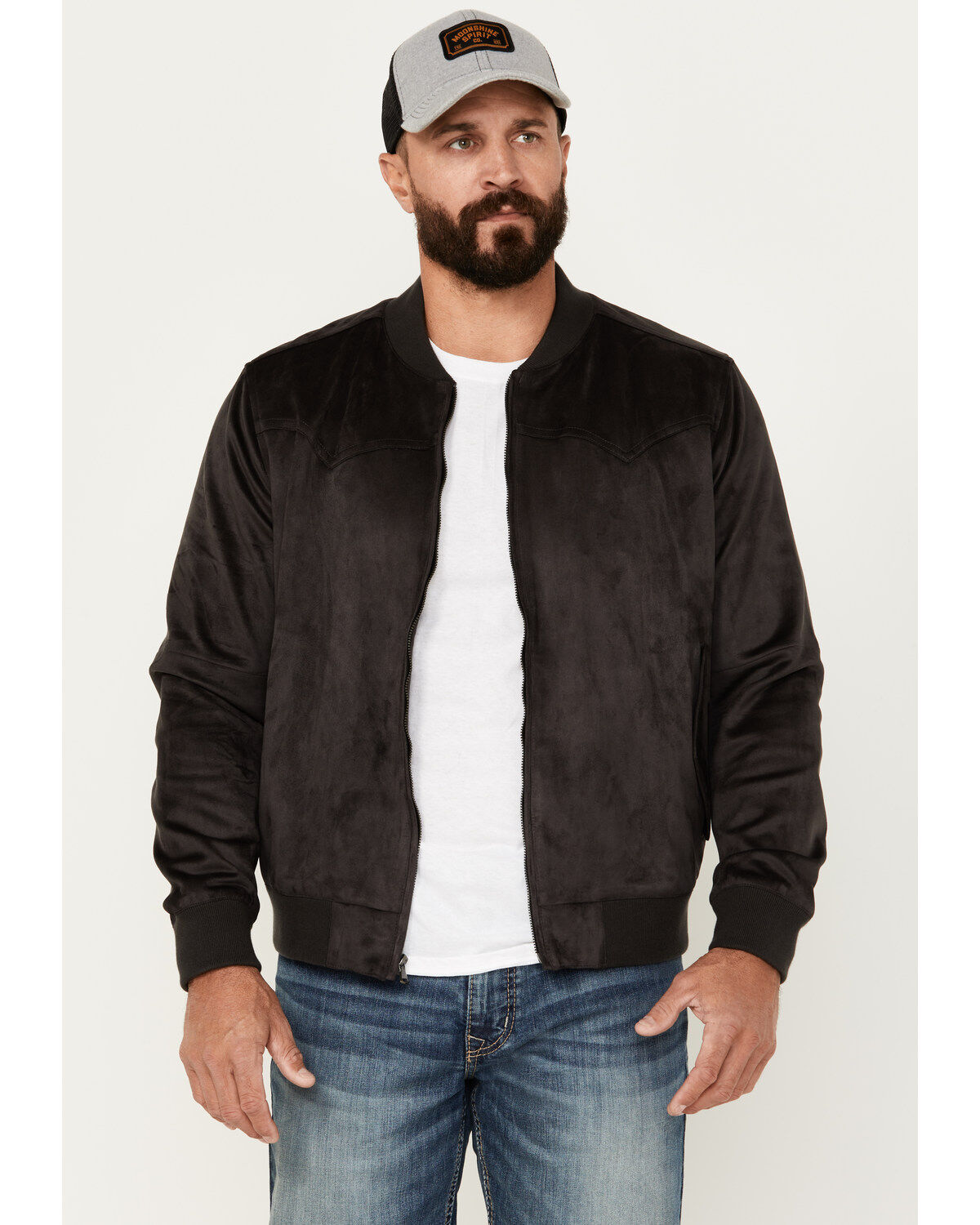 Image #1 - Moonshine Spirit&reg; Men's Faux Suede Bomber Jacket, Charcoal, hi-res