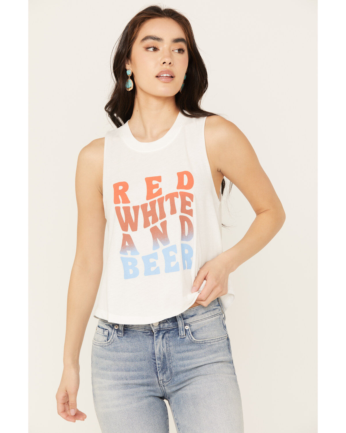 Image #1 - White Crow Women's Red, White and Beer Graphic Tank, , hi-res